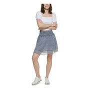 JEANS Womens Navy Ruffled Sheer Lined Striped Above The Knee A-Line Skirt XXS